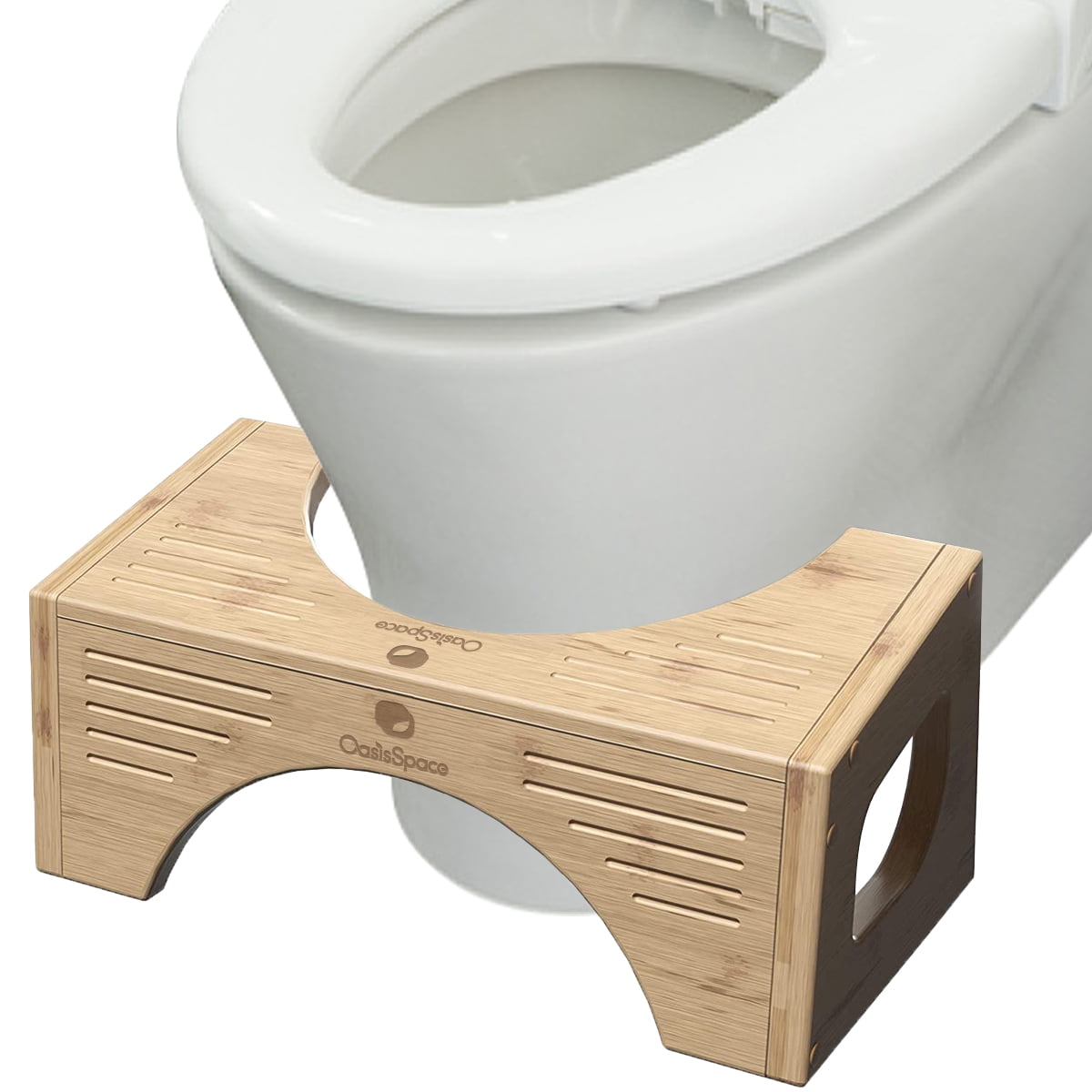 OasisCraft Bamboo Squatting Toilet Stool, 300 lbs Bathroom Step Stool Squat with Anti Slip Feet