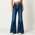 thumbnail image 5 of Vivianyo HD Women's Elastic Waist Drawstring Flare Jeans with Pockets, High Waist Denim Pants For Women, Long Flared Pull on Denim Trousers for Shopping Trips and Casual Outings, Sizes S-2XL, 5 of 7
