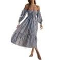 thumbnail image 3 of TRKIYQC Vestido de manga larga con hombros descubiertos para mujer Vestido casual de fiesta de vendaje a cuadros fluidos para Beach Club Streetwear TRKIYQC moda, 3 of 9