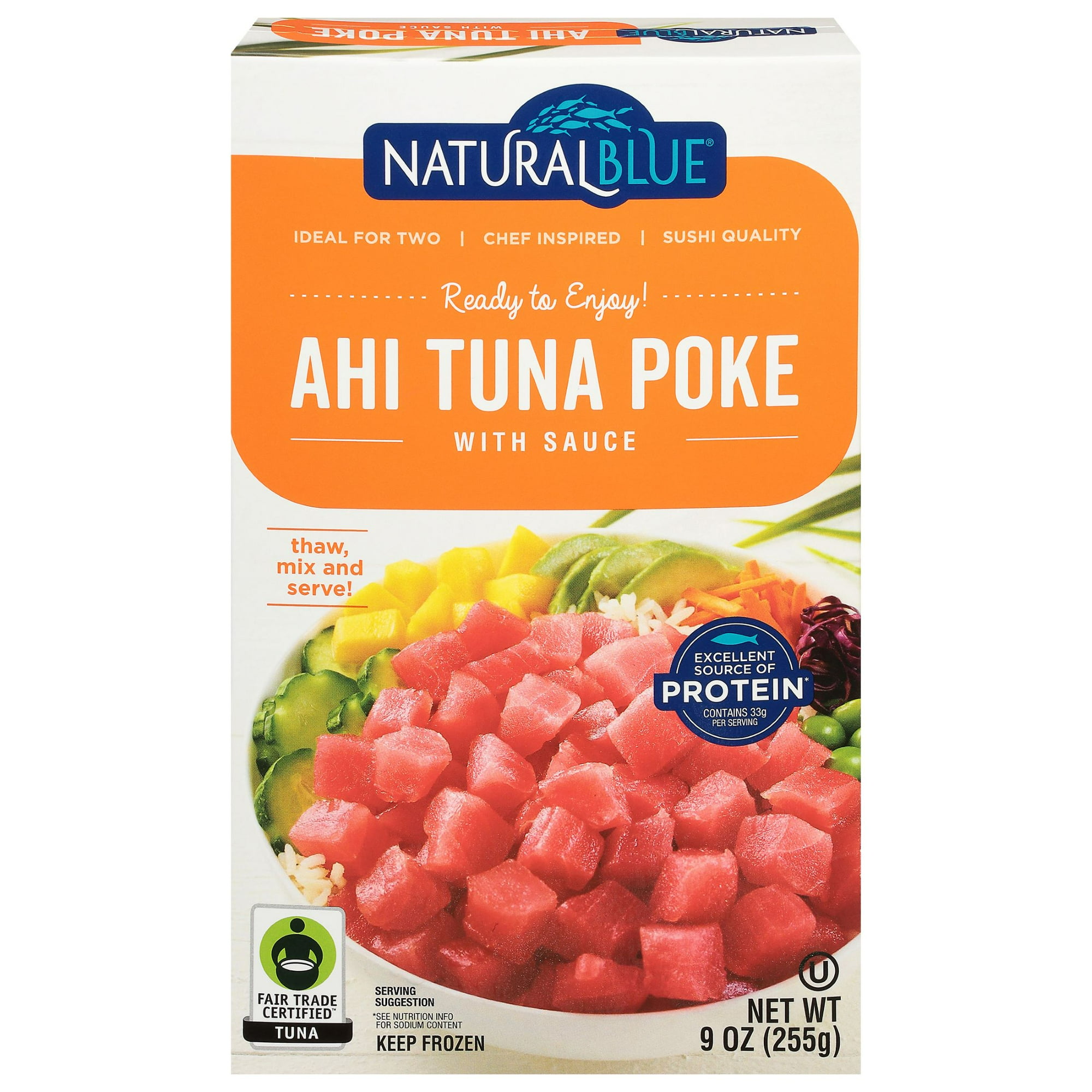 Ahi Tuna Poke Kit, Natural Blue, with Hawaiian-Inspired Sauce, 9 oz carton , (Frozen Ahi Tuna Cubes and Sauce Pack)