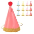 thumbnail image 4 of KAKOWELY 12 gorros de cumpleaños infantiles con pompones y purpurina dorada para fotos, decoración infantil (rosa, rojo, amarillo y azul, cada uno)., 4 of 4