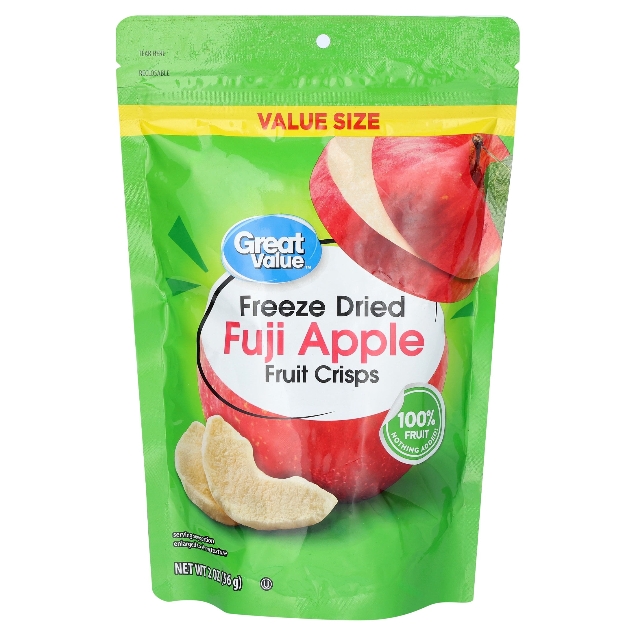 (6 pack) Great Value Freeze Dried Fuji Apple Fruit Crisps, 2 oz