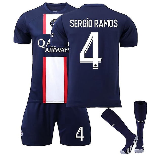 2022-2023 Nueva temporada de camisetas de fútbol de París en Jersey Home Conjunto de camisetas para niños, jóvenes y adultos # ldfs014navy-SERGIORAMOS No.4-Kids 28 (150-160CM) BmatwkZeng Bmatwk Jersey
