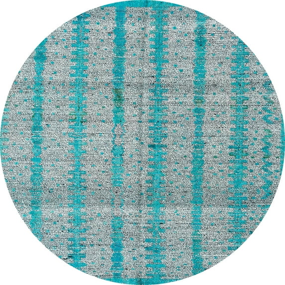 Ahgly Company Machine Washable Indoor Round Abstract Blue Lagoon Blue Area Rugs, 7' Round