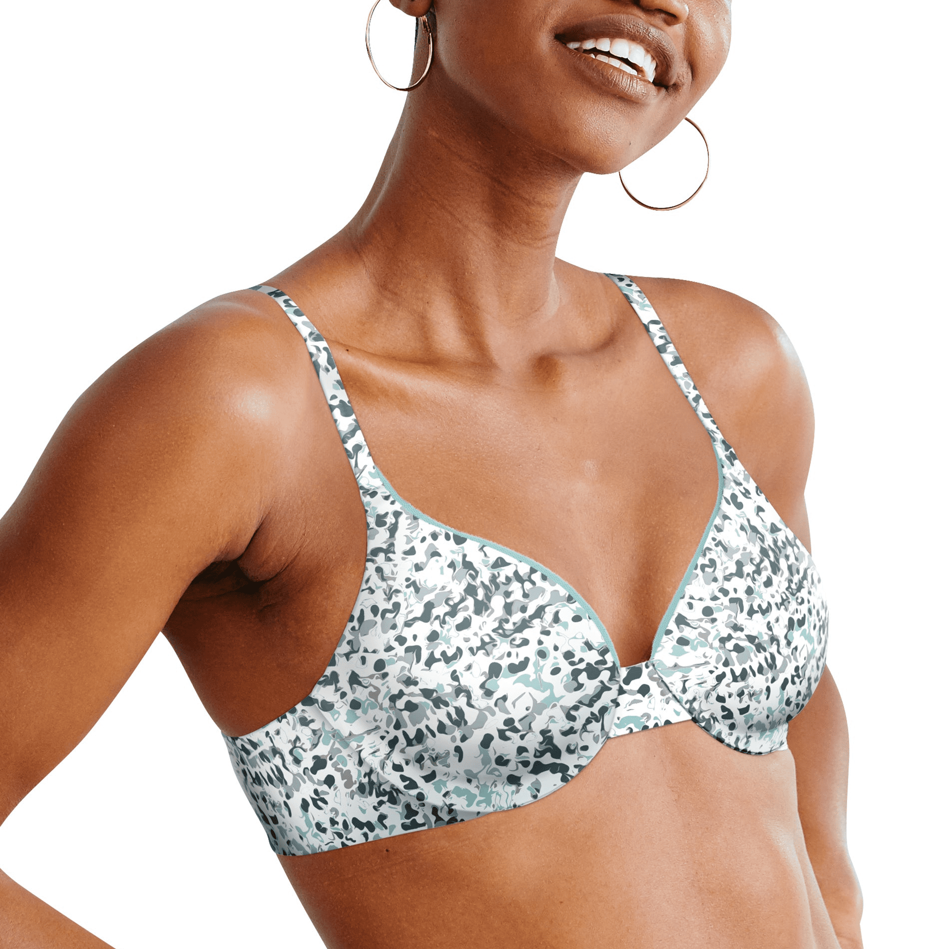 T-Shirt Underwire Bra Grey Marble Print 
