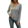 thumbnail image 4 of HongQid Long Sleeve V Neck T Shirts Womens Spring Fall Casual Henley Dressy Tops Cute Work Outfits Clothes, 4 of 8