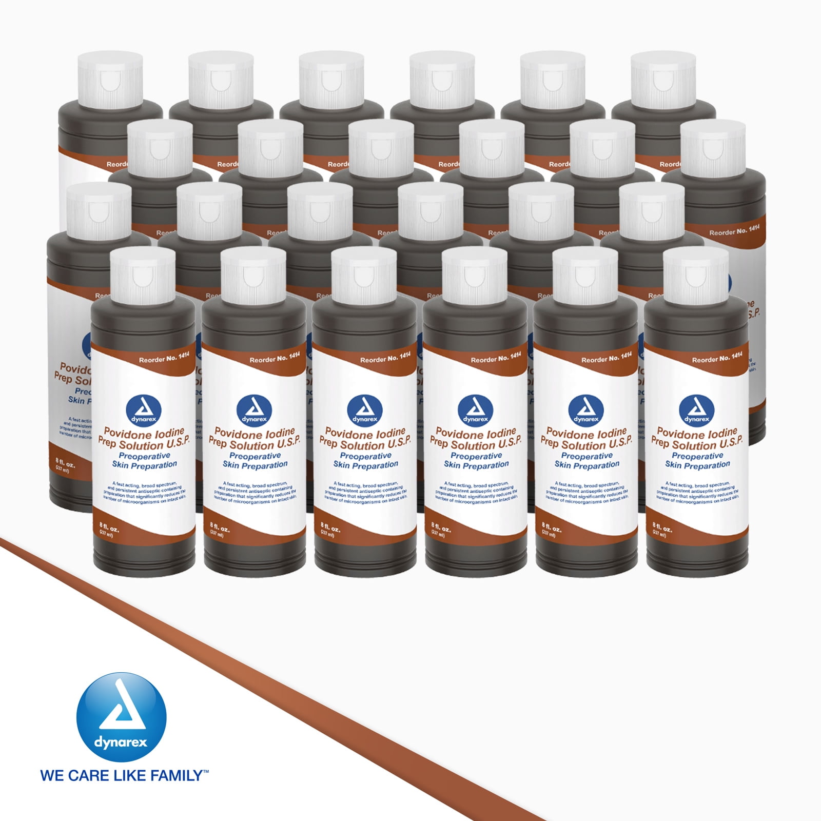 Dynarex Povidone-Iodine Prep Solution, Antiseptic Solution for Skin and Mucosa, Ideal for Surgical Site Preparation, Contains Povidone Iodine 10%,1 Case of 24 8 fl. oz. Povidone-Iodine Bottles
