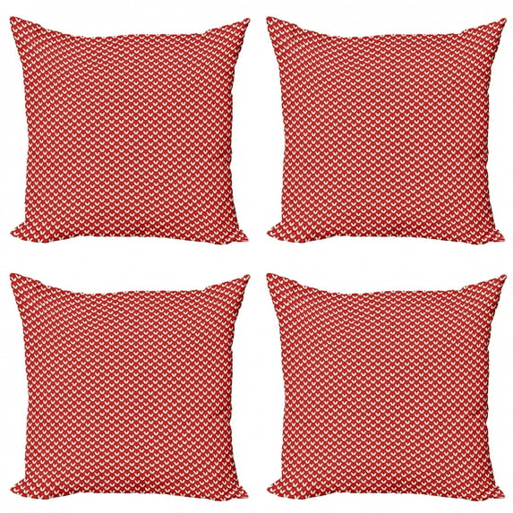 Ethnic Throw Pillow Cushion Case Pack of 4, Graphic Petal Shapes Inspired by Tulip Flowers Folk Natural Illustration, Modern Accent Double-Sided Print, 4 Sizes, Ruby Vermilion White, by Ambesonne