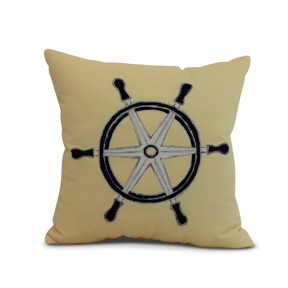 Simply Daisy, 18" x 18" Ship Wheel , Geometric Print Outdoor Pillow, Yellow
