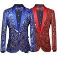 thumbnail image 5 of QSAWXQZ Men's Sequin Tuxedo Jacket Paisley Floral Shawl Long Sleeve Lapel V Neck Button Blazer for Prom Wedding Blue 2XL, 5 of 5