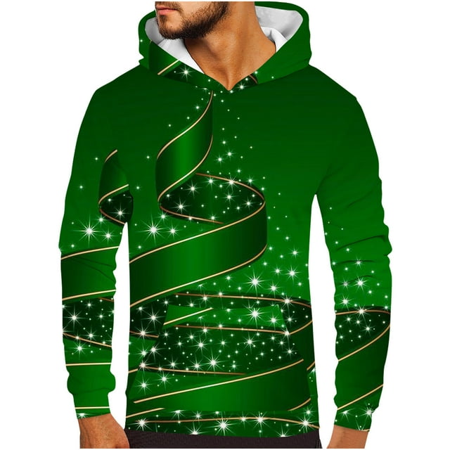 Wolfast Men's Hooded Sweatshirt Casual Drawstring Printed Long Sleeve Sweater Pullover Tops Green M