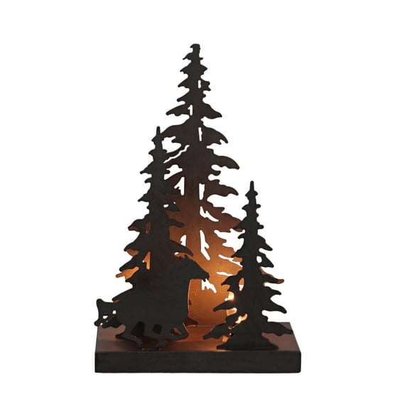 Wild West Lodge Décor: Rustique Brun Cheval en Métal dans la Forêt Silhouette Lampe d'Accent, 12,25 Pouces de Haut, Unique Western, Cabine et Lodge Ambiance Éclairage