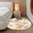 thumbnail image 3 of Orange Magnolia Flower Round Area Rugs 3 ft, Watercolor Orange Floral Leaf Washable Small Area Rug with Non-Slip Sturdy Edge Binding Round Front Door Mat Floor Carpet for Entryway, 3 of 9