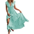 thumbnail image 1 of LUXUR Robe Évasée pour Femme Été Plage Longue Taille Fine Tunique Col en V Nœud Fleuri Robe d'Été Boho Robes Sans Manches Fluide Bleu Ciel TG, 1 of 2
