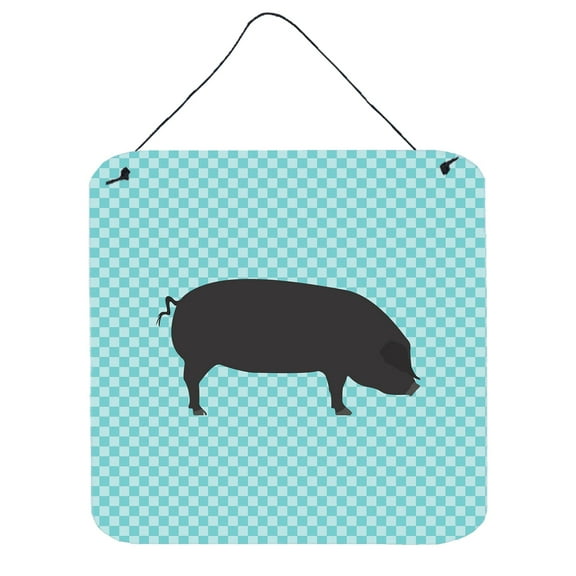 Carolines Treasures BB8105DS66 Devon Large Black Pig Blue Check Wall or Door Hanging Prints, 6 x 6 in.