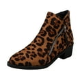 thumbnail image 1 of asddcavvf Ladies Fashion Retro Leopard Pattern Suede Pointed Zipper Thick Heel Ankle Boots, 1 of 9