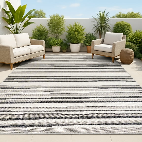JONATHAN Y SANTA MONICA 8 x 10 Area Rug, Castara Wavy Stripe - Cream/Dark Gray, SMB205C-8