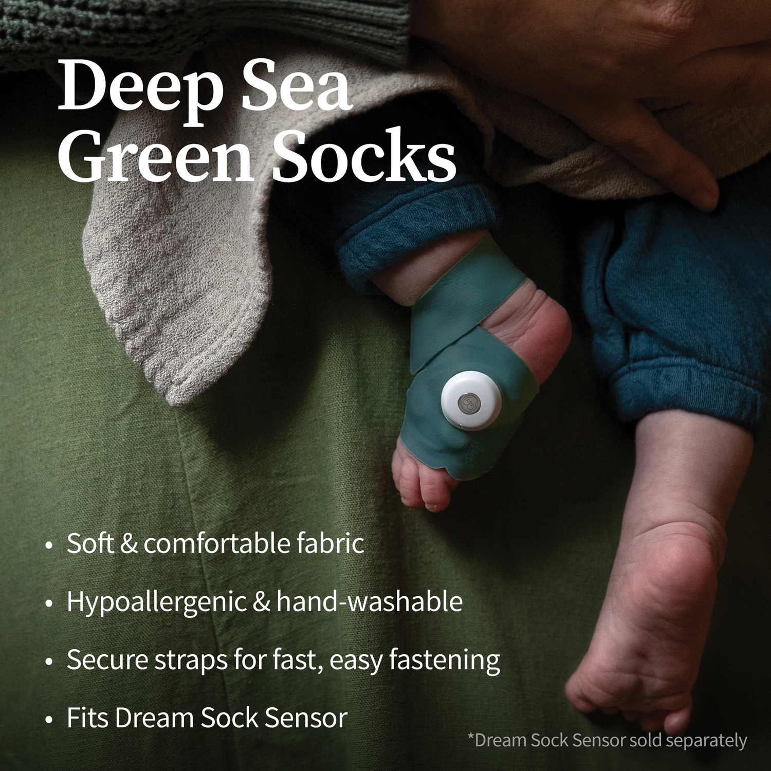 Owlet SKS6L21BBYH Fabric Accessory Socks for Smart Sock 3 (Deep Sea Green)