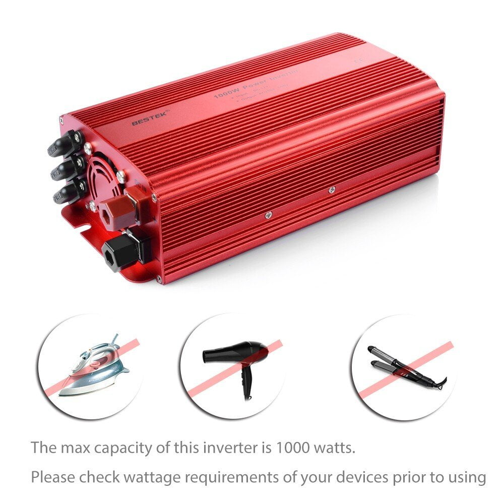 Bestek Car Power Inverter 1000w Portable Lightning Fast Charging Dc 12v To 110v Ac Converter Car Adapter For Laptops Tablets Movie Projectors Consoles More Walmart Com Walmart Com
