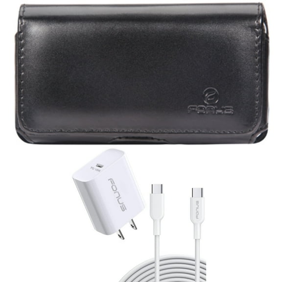 For Google Pixel 7a/6a - 18W PD Home Charger w Case Belt Clip, Fast Type-C 10ft Long Cable Quick, Leather Swivel Holster for Google Pixel 7a/6a Phones