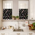 thumbnail image 3 of 3 Piece Kitchen Curtains and Valances Set Pink Spring Floral Cafe Curtains 36 Inch Length Flowers Botanical Elegant Pastoral Black Valance & Tier Curtain for Living Room Bedroom 54"x18"+27"x36"*2, 3 of 6