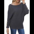 thumbnail image 3 of Suéter de Punto de Color Liso con Hombros Descubiertos y Larga para Mujer, Estilo Informal, Holgado y Moderno para Otoño Gris L, 3 of 9
