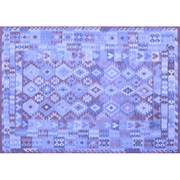 Ahgly Company Machine Washable Indoor Rectangle Southwestern Blue Country Area Rugs, 8' x 12'