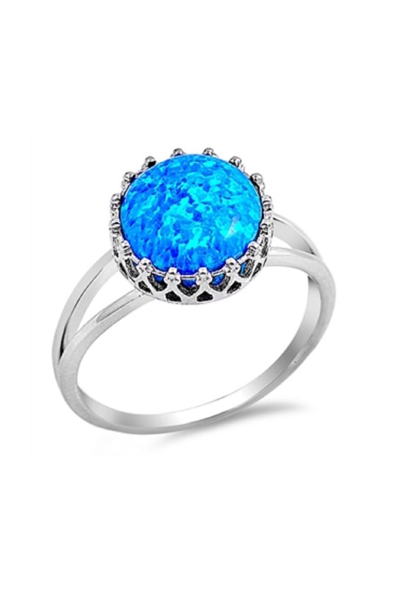 Crown Simulated Opal Ring Sterling Silver 925