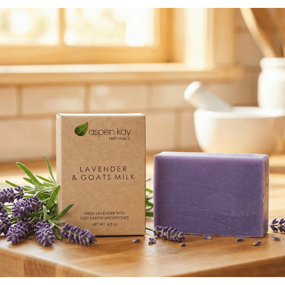 Aspen Kay Naturals Lavender & Goat Milk Soap Bar – Handmade Cold Process Face & Body Soap, Natural Moisturizing Cleansing Bar, 4.5 oz