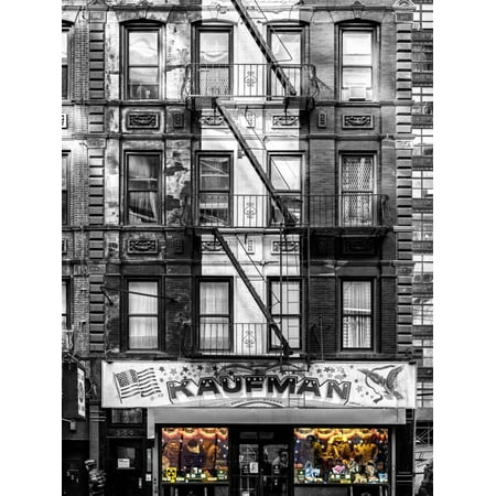 Old Building Facade in the Colors of the American Flag in Times Square - Manhattan - NYC Print Wall Art By Philippe