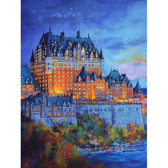 Fairmont Le Chateau Frontenac Quebec City Night Scene Canvas Print/Wall Art, Perfect for Living Room, Bedroom, Hotel Lobby, Office, and Restaurant Decoration.