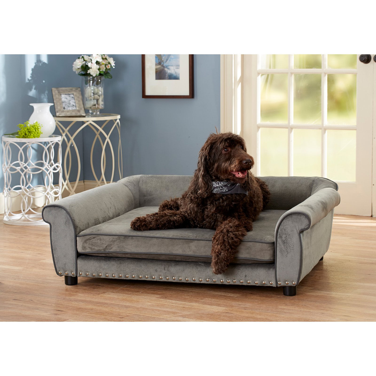 Enchanted Home Pet Plush Dog Sofa Bed, Gray, X-Large, 47.50"L x 39.50"W