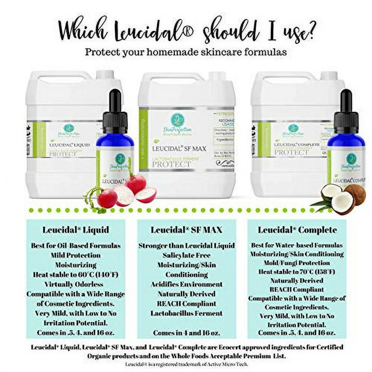 Leucidal Complete Protection Synthetic Preservative Alternative Leucidal  Liquid + AMTicide Coconut Peptide Bio Ferment Lactic Acid Lotion Making  Supplies Skin Perfection (4 oz) 