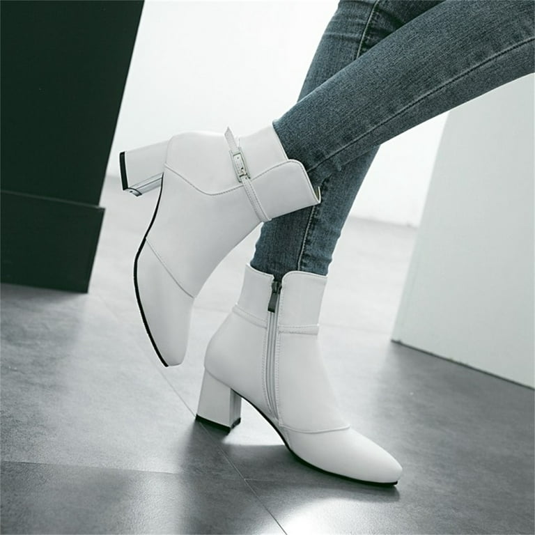 White ankle boots no heel cheap