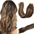 thumbnail image 1 of GOO GOO Extensiones de cabello humano con cinta adhesiva 4/27/4 Balayage marrón chocolate a rubio caramelo 24 pulgadas 1.76 oz 20 piezas extremos gruesos cinta recta sin costuras en extensiones de cab, 1 of 5