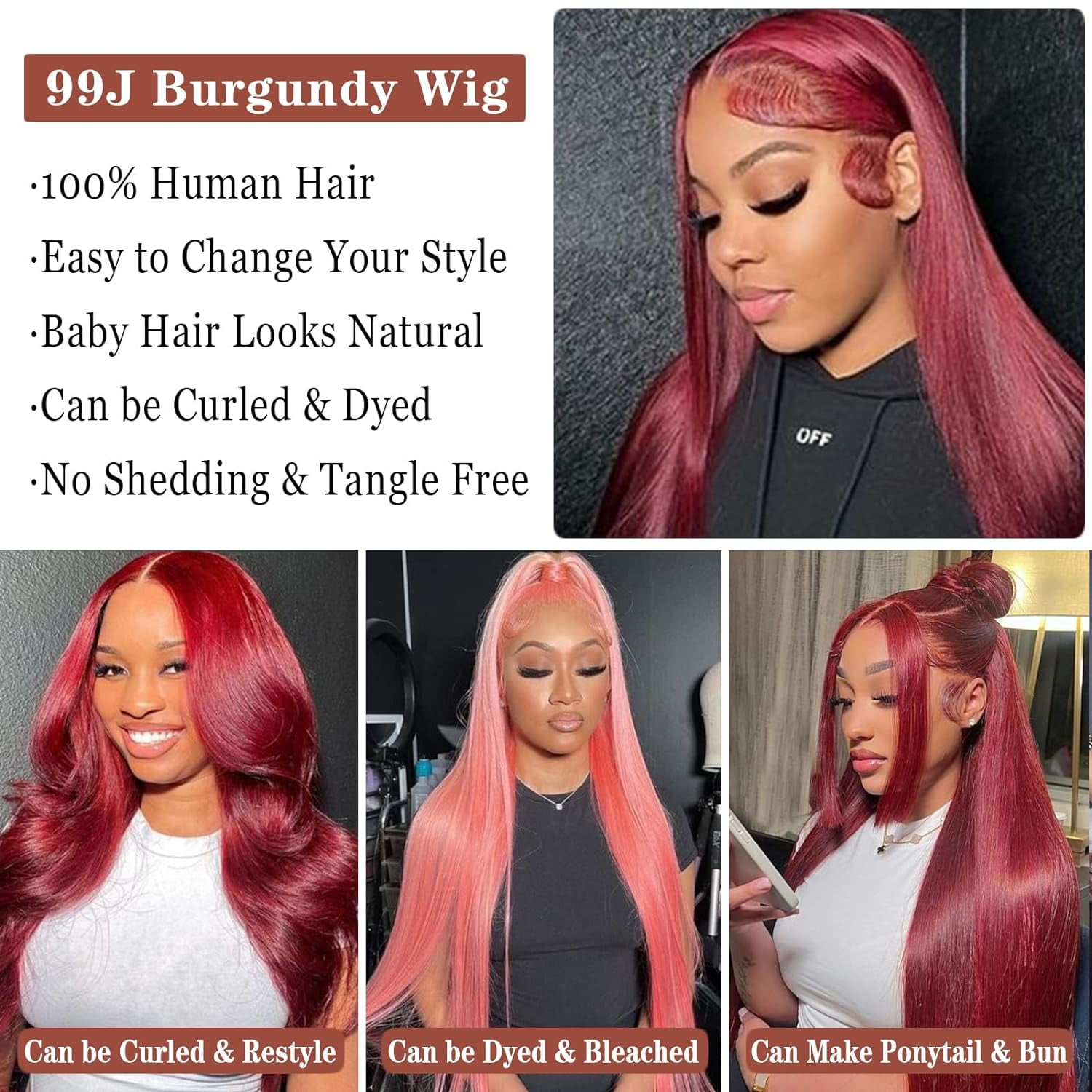 99J Burgundy Lace Front Wigs Human Hair 13X4 Straight 99J HD Lace Frontal Human Hair Wig for Women Pre Plucked Burgundy Transparent Lace Front Wig Colored 180% Density Wine Red Wig