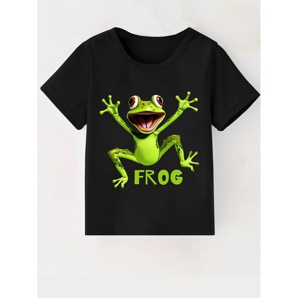 Cute Cartoon Frog Pattern T-shirt- Engaging Visuals, Casual Short Sleeve T-Shirts For Boys - Cool, Lightweight And Comfy Summer Clothes!