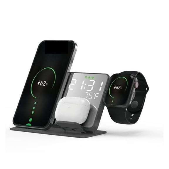 100W 4 In 1 Wireless Charger Stand For Phone Watch Earphone Fast Charging Dock Station LED Alarm Clock ,High Power Fast Charging