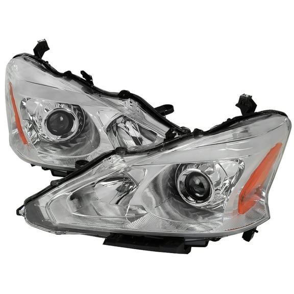 Projector Headlights w/ Amber Reflectors (Chrome Housing/Clear Lens) Made for and Compatible with 2013-2015 Nissan Altima Sedan