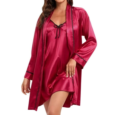 

Women Pajama Sets Simple Loose Robe Sling Suit Nightdress Home Cothes Suit Pj Set