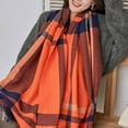 thumbnail image 4 of Winter Scarf, Warm Scarfs, Cold Weather Accessories, Fringe Scarves - Orange bottom Tibetan green, 4 of 5