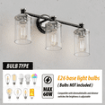thumbnail image 5 of LIGHTINN Bathroom Dimmable Vanity Light with Cylindrical Clear Striped Glass Shade E26 Socket Base Vintage Fixture 3-Light (Black/Nickel), 5 of 6