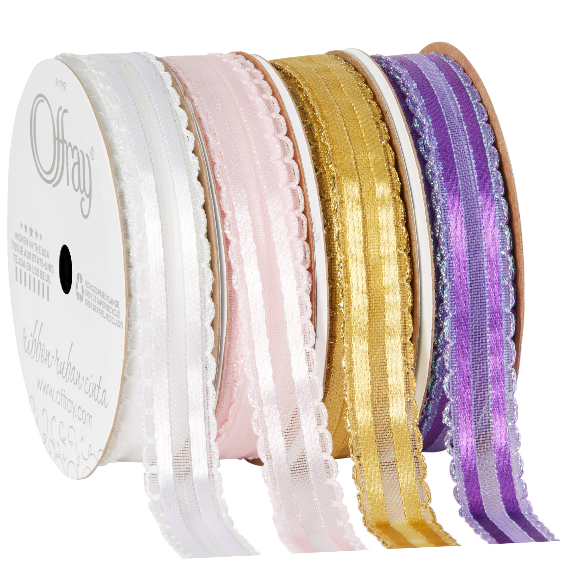 (4 pack) Offray Ribbon, Light Pink 5/8 inch Kendra Sheer Ribbon, 9 feet