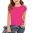 thumbnail image 2 of PWPSG Girls Back to School Shirts Kids Crewneck Tees Lightweight Summer Casual Shirts Solid Short Sleeve Tops for School & Daily Wear Hot Pink 5-6 Years, 2 of 8