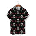 thumbnail image 3 of Camisas de moda con estampado floral de calaveras para hombre, divertidas camisetas de manga corta con estampado de calaveras en 3D, camisas hawaianas con solapa estampada para hombre, 3 of 5