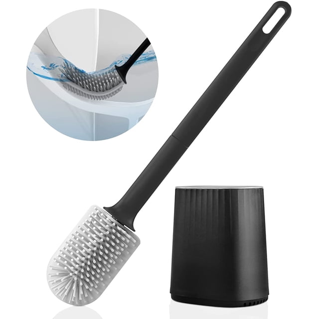 Cepillo para inodoro, cepillo para inodoro de silicona con cabezal de cepillo multifunción 3 en 1 (negro) 41 * 10.2 * 7.7 cm TUNC Sencillez