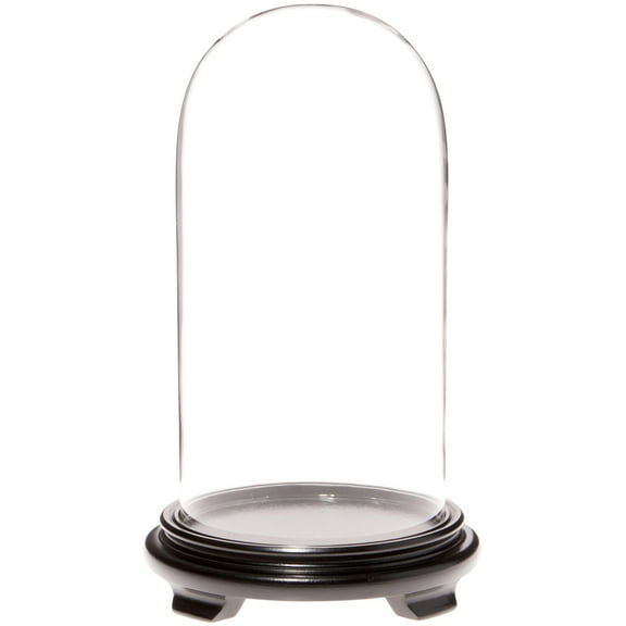 Plymor 5.5" x 11" Glass Display Dome Cloche (Black Wood Veneer Footed Base)