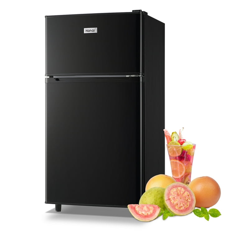 3.5 CU.FT Compact Refrigerator Wanai Dual Doors Mini Fridge with Freezer Blue Removable Glass Shelves, Size: (W) 17.48 x (D) 17.52 x (H) 35.62 inch