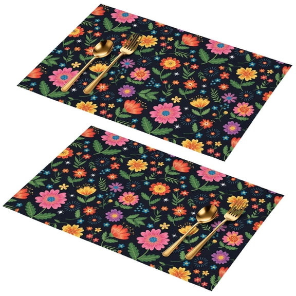 Placemat, Pioneer Flower Floral Print Pattern Place Mats Table Mat Set Of 2, PVC Washable Placemats for Party Kitchen Dining Decoration, 18x12 Inch, Fade Resistant
