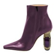 thumbnail image 2 of XYD Women Chic Square Toe Ankle Boots Rhinestone Block High Heels Side Zip Booties Event Party Shoes Size 7 Purple, 2 of 4